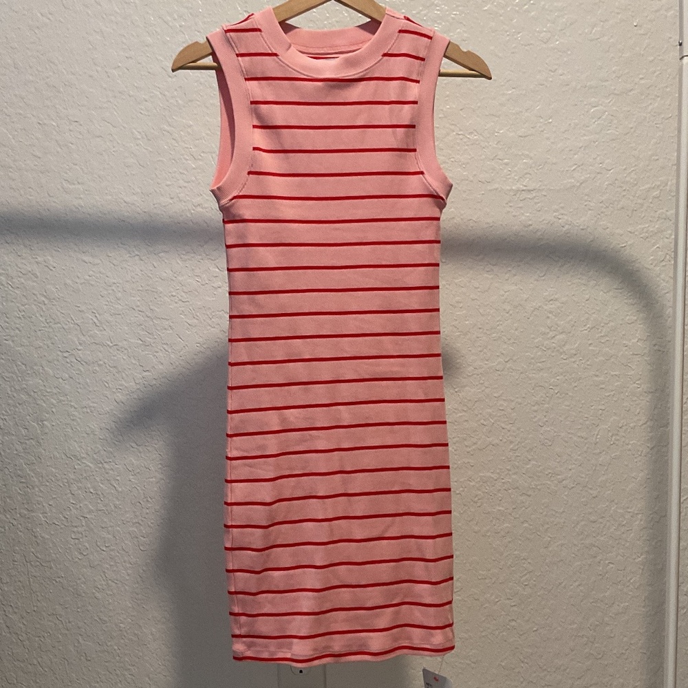 NWT 90s pink and red striped ribbed mini tank dress